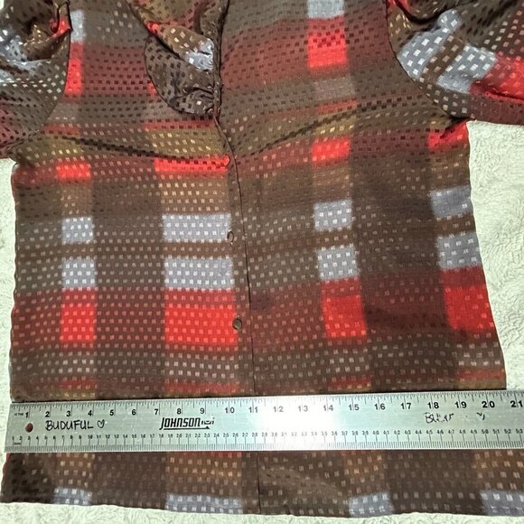 Vintage 80s Linea V Womens Size 10 Secretary Blouse Long Sleeve Jacquard Brown - Picture 7 of 8